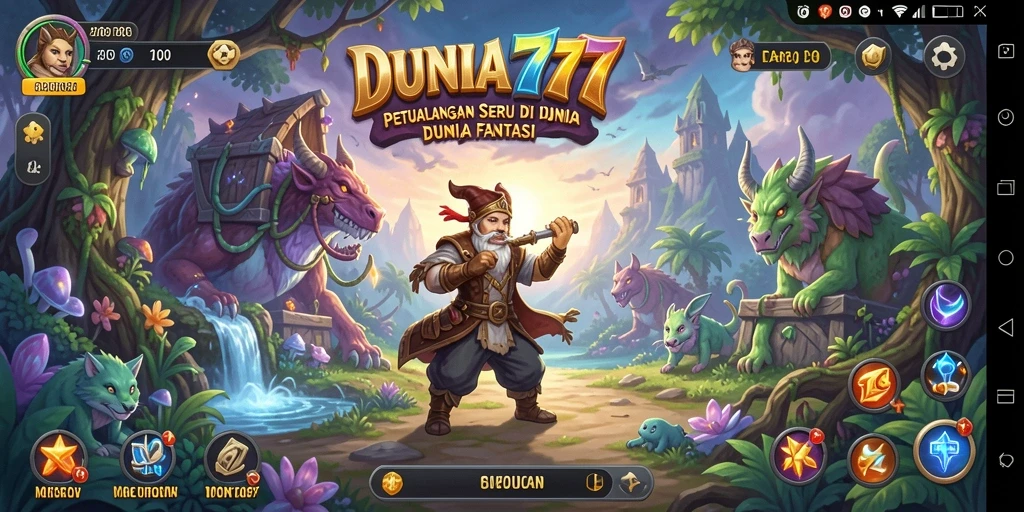 Tangkapan layar gameplay DUNIA777 menampilkan petualangan di dunia fantasi yang memukau.