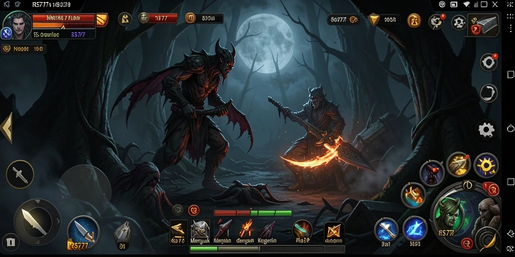 Screenshot gameplay RS777 menampilkan suasana mencekam dan grafik menakutkan.